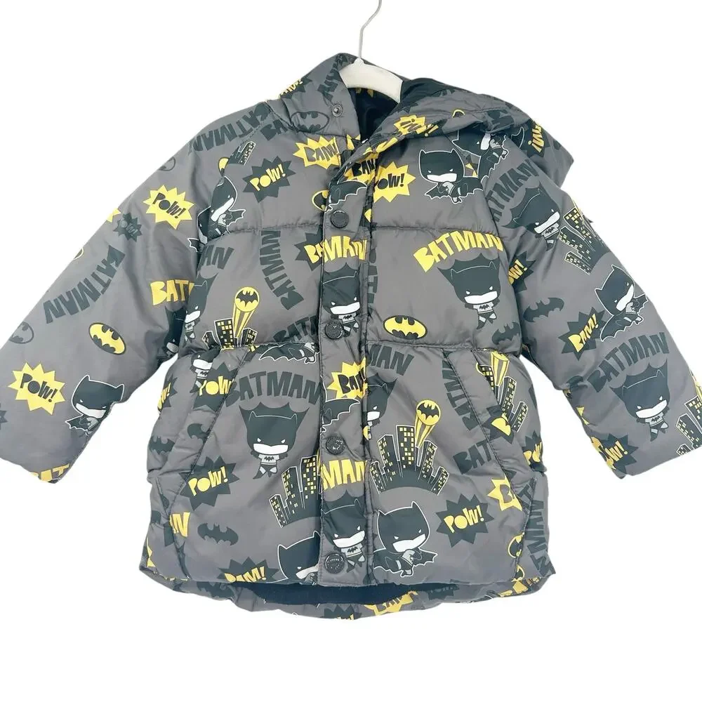 Zara Baby Boys Winter Outerwear Batman Fleece Lined Hooded Puffer Jacket 2/3Y‎